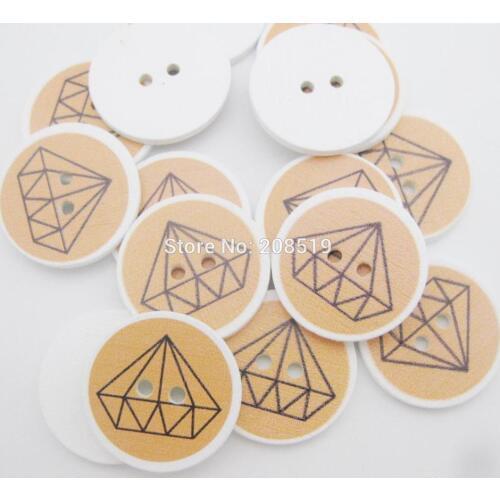 WBNOVL Printed Diamond buttons wooden round 1"&25mm 60pcs dress button garment decoration
