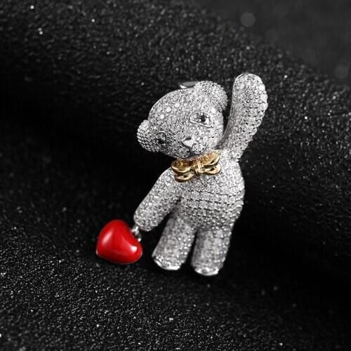 OKILY Lovely Animal Bear Zircon Brooches Sweet Elephant Dog Rabbit Brooch Pins Fashion Lapel Pin for Women Christmas Gift Broch