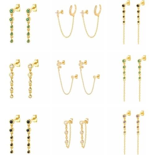 Aide 2PCS Snake Colorful CZ Drop Pendant Earrings Chain Tassel Earrings For Women 2021 925 Silver Pendientes plata 925 Jewelry