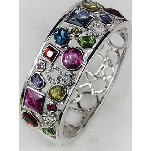 Pink Kunzite Garnet Peridot Blue Crystal Zircon Crystal Zircon Ladys 925 Silver Bracelet B483