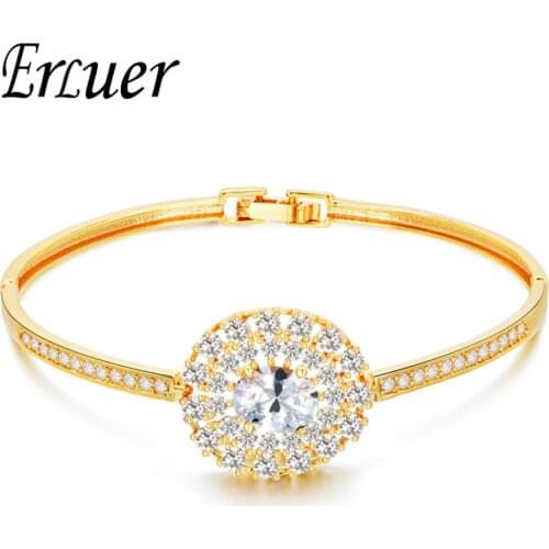 ARUEL Fashion Delicate Wedding Bridal /Rose/White Gold Color Luxury Jewelry For Women New Trendy Elegant Crystal Zircon Bangle
