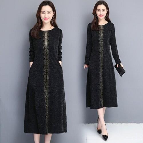 Spring Autumn New Large Size 5XL Women Dress Long Casual Elegant Fashion Slim Fit Long Sleeve O Neck Dress Vestidos Mujer