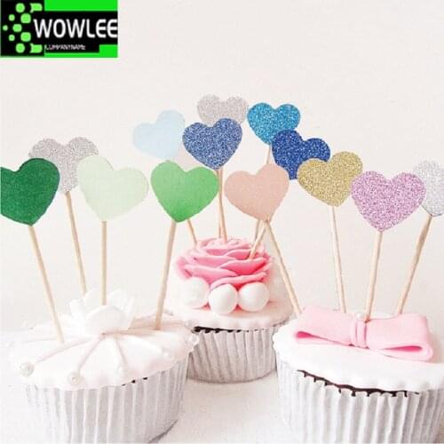 20pcs Mini Heart Cupcake Birthday Cake Topper Decorating Picks Kids Wedding Party Decoration Baby Shower Favors
