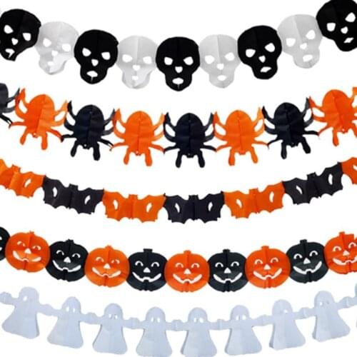 3M Halloween Hanging Garland Bunting Bat Pumpkin Ghosts Spider Paper Banner For Home Halloween Party Decor Horror House Props