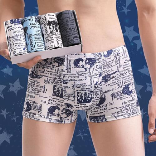 4pcs/lot Mens Underwear Boxers Cotton Fashion Printed Men Underpants Boxer Shorts Male Panties Pouch Vetement Homme L-4XL
