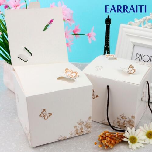 50PCS Candy Box Wedding Party Favors Cookie Gift Box Packaging Handle Butterfly Small Cake Paper Gift Box Wedding Candy Birthday