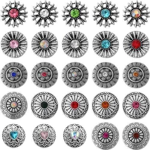 6pcs/lot New Snap Button Jewelry 18mm Buttons Jewelry Rhinestone Round Snaps Fit 18mm Snap Button Necklace Women DIY Jewelry