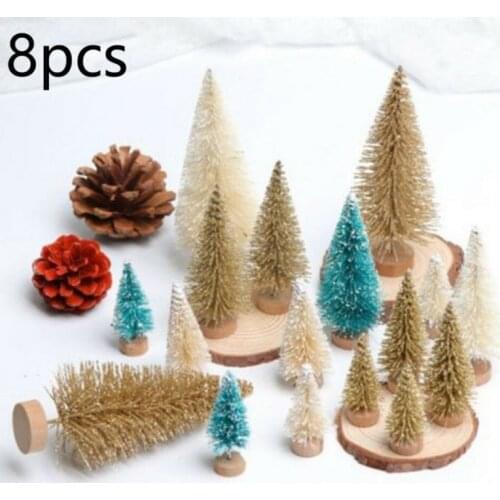 8pcs Christmas Tree Sets Small Wooden Snow Pine Needle Tree Desktop Table Ornaments Xmas Decoration for Home Christmas Crafts