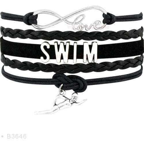 Infinity Love Swimming Swimmer Cheer Swim Mom Player Charm Jewelry Leather Bracelets for Women