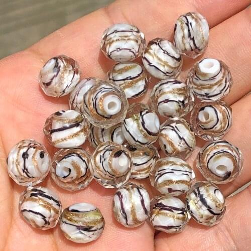 10mm Murano Transparent Faceted Rondelle Gold Line Stripes Lampwork Crystal Glass Beads For Bracelet Making Diy Accessories