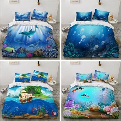 3D Dolphin Cartoon Children Bedding Set Bedlinen Twin Full Queen King Duvet Cover Pillowcase Bedclothes child quilt 1 person 3pc