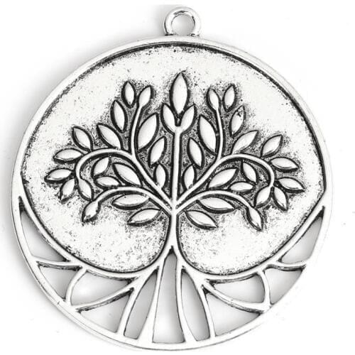 DoreenBeads Fashion Zinc Based Alloy Pendants Round Silver Color Tree Hollow Muti-styles Trendy Jewelry DIY Charms, 5 PCs