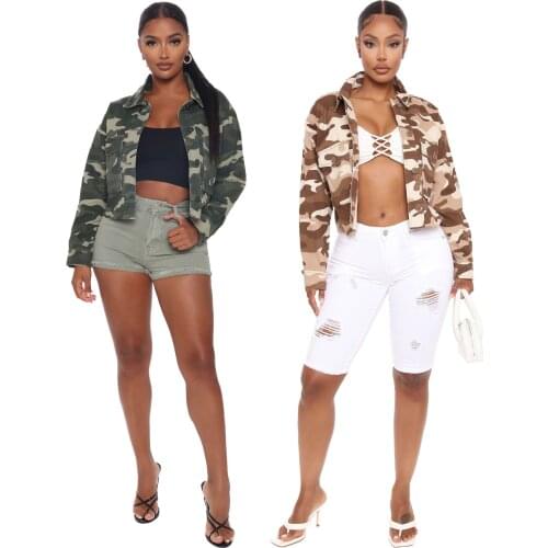 Long-sleeved Denim Jackets Top Loose Pocket Jackets Single Breasted Button Camouflage Short Denim Coat Spring Autumn Streetwear