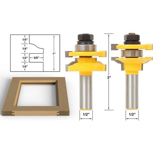 Freeshipping mortise joint Wood cutter bit Matched 2 Bit Quarter-round 1/2-Inch Shank Rail and Stile Router Bits