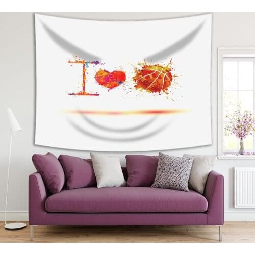Tapestry I Love Basketball Design Elements Colorful Red Yellow Orange Note Artistic Illustration Splash Paint