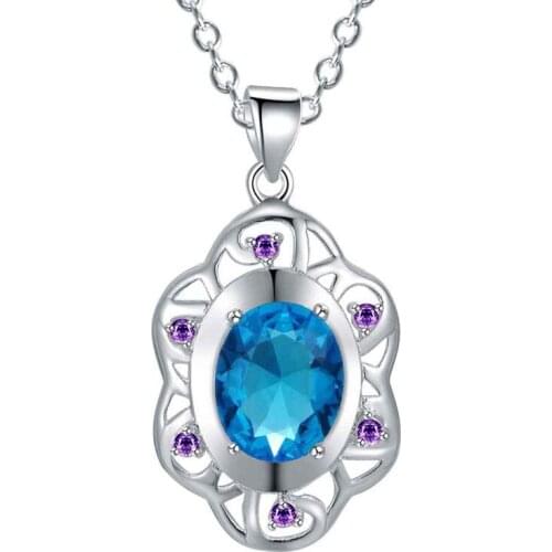 Blue gems silver plated necklace jewelry silver plated SAY Fashion jewelry Necklace pendant WN1909