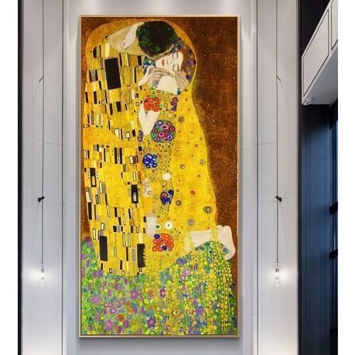 Gustav Klimt The Kiss Classical Oil Paintings Print on Canvas Art Posters And Prints Klimt Famous Art Canvas Pictures Home Decor