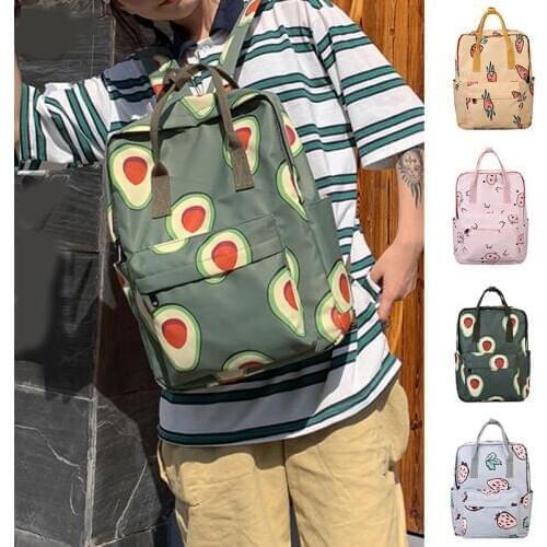 Cartoon Fruits Backpacks Print Women Canvas Backpack Large Capacity Students Travel School Bagpack Avocado Strawberry Backpack