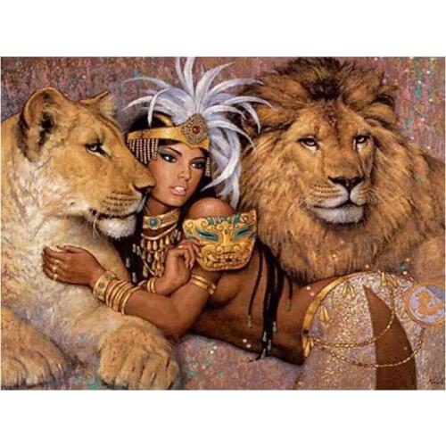 Lion Embroidery Mosaic Craft Indian Woman Diamond Painting Kits Crystal Picture Wall Paper Rhinestone Drawing Christmas Gift