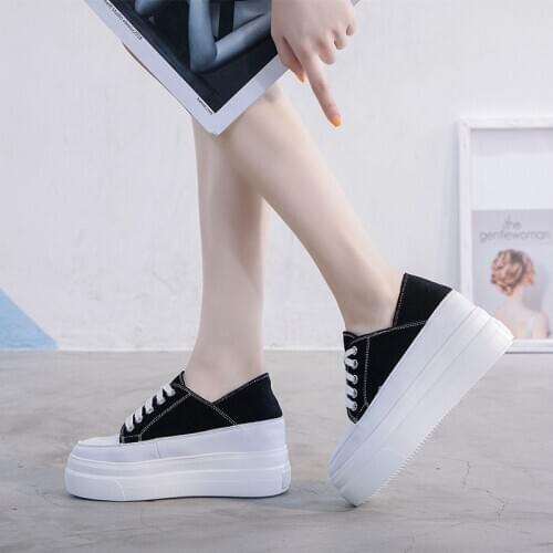 Yellow Black Canvas Shoes Women Platform Sneakers 2021 Fashion Women Casual Big Platform Shoes Spring Summer Female Slippers