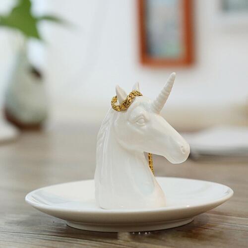 Nordic ceramic jewelry plate Earrings storage disc animal Home Furnishing home decor Unicorn Rhinoceros Bright white porcelain