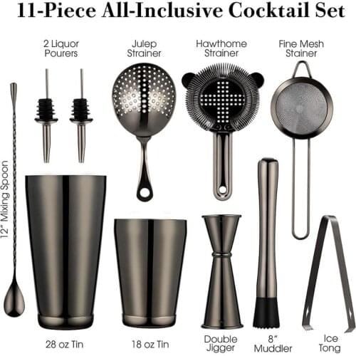 Cocktail Shaker Bar Set: 2 Weighted Boston Shakers, Cocktail Strainer Set,Jigger,Muddler and Spoon, Ice Tong and 2 Bottle Pourer