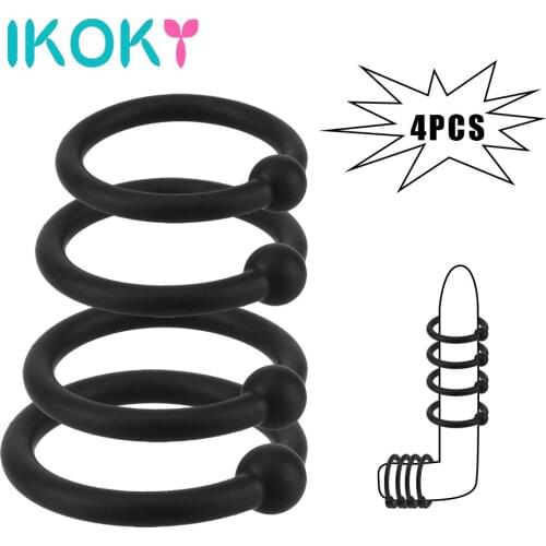 IKOKY Time Lasting Cock Rings Penis Sleeve Penis Rings Sex Toys for Men Penis Trainer 3/4 Pcs Delay Ejaculation High Elasticity