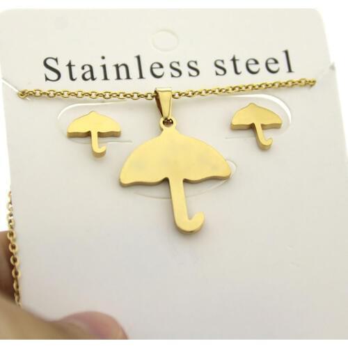 1 Set New Arrival Umbrella Stainless Steel Jewelry Set Charms Parasol Necklace Earrings Jewellery Set Women Girls Family Gifts