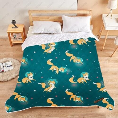 Summer Quilt Cute Doodle Fox-astronauts Floating In Space Coverlet Thin Quilts Custom Bedspread on The Bed Dorm Covers for Kids
