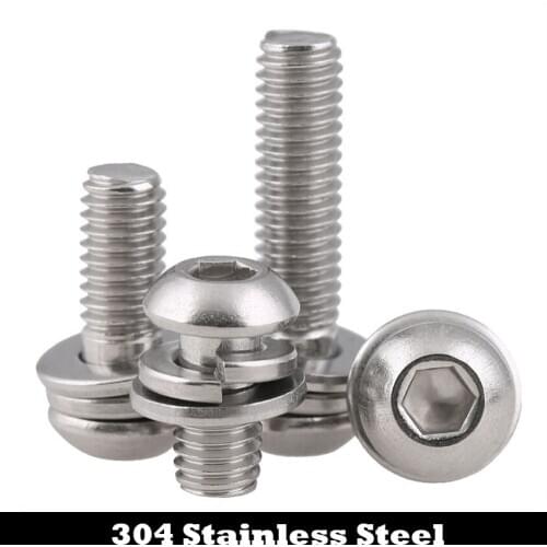 M6 M6*10/12/16/20/25/30 M6x10/12/16/20/25/30 304 Stainless Steel Hex Socket Pan Button Head Spring Plain Washer Assembly Screw