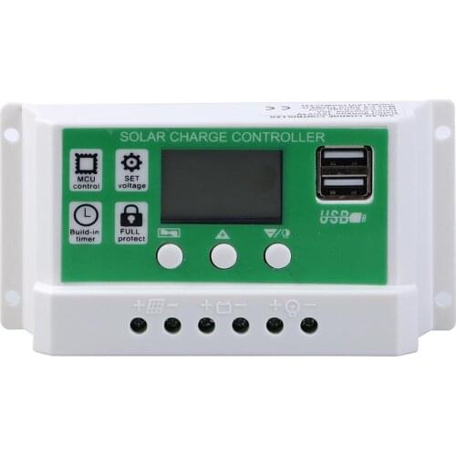 Multi-use 10A/20A/30A 12V 24V Solar Charge Controller Lithium Battery LCD Display PWM Dual USB Solar Panel Charger