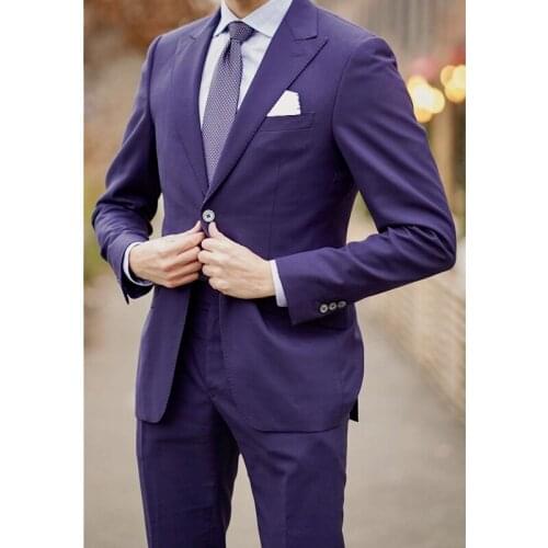 Fashion Elegant Style Purple Lapel Men Suits Slim Fit Groom Tuxedo For Wedding Dress Dinner Party Male Clothing (Jacket+Pants)