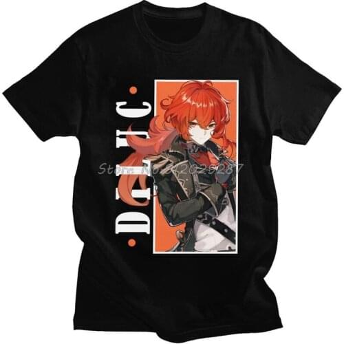 Men Genshin Impact Diluc T Shirt Short Sleeve Cotton Tshirt Fashion Graphic T-shirt Leisure Game Anime Tee Top Oversized Clothes