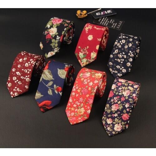 25color new Korean fashion designer high quality mens neck tie slim narrow 6cm print flower floral cotton ties for men 10pcs
