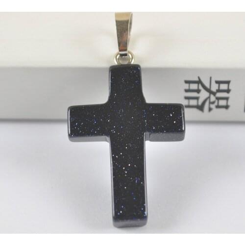 Natural Blue Sandstone Stone Bead GEM Pendant Cross Fashion Jewelry For Gift S3070
