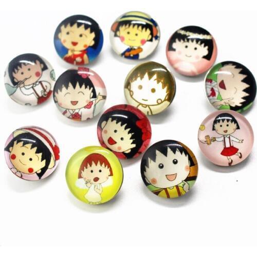 Newest Mix 10pcs/lot cute Chi-bi Maruko Snap Button pretty Glass Snap Buttons Fit bangle 18mm DIY Snap Bracelet Jewelry