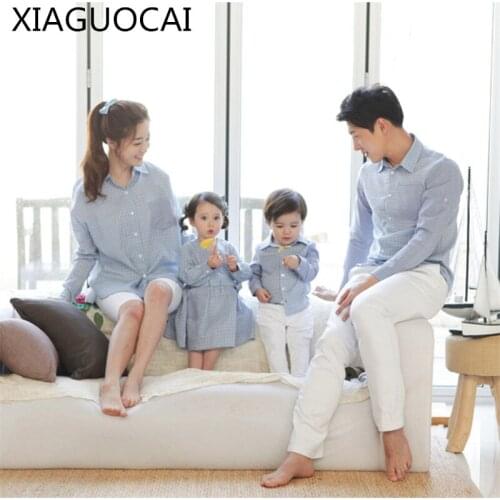 Family Matching Outfits Mother And Daughter Dress Father son shirt Blouse Famliy Boys Tops Tees Children T Shirt clothes C99 10