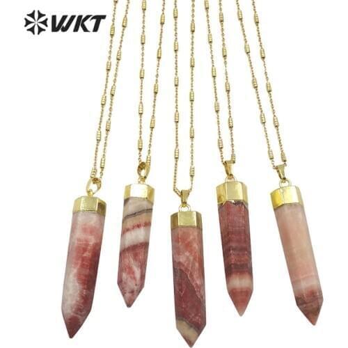 WT-N1207 fashion spirit point rhodochrosite stone necklace healing spirit point stone necklace with gold Electroplated chain