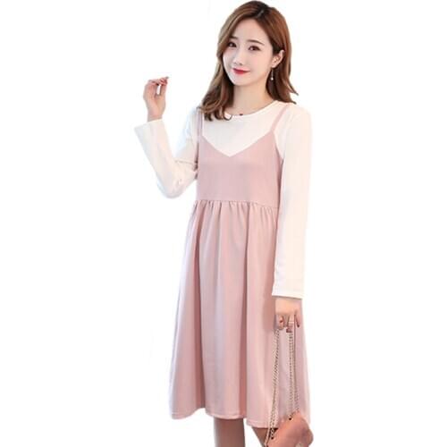 Pachwork Cotton Maternity Dress Ties Waist Loose Clothes for Pregnant Women