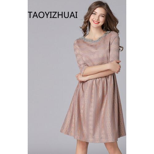 TAOYIZHUAI autumn new arrival women dress above knee lace three quarter sleeves large size straight elegant casual party dress