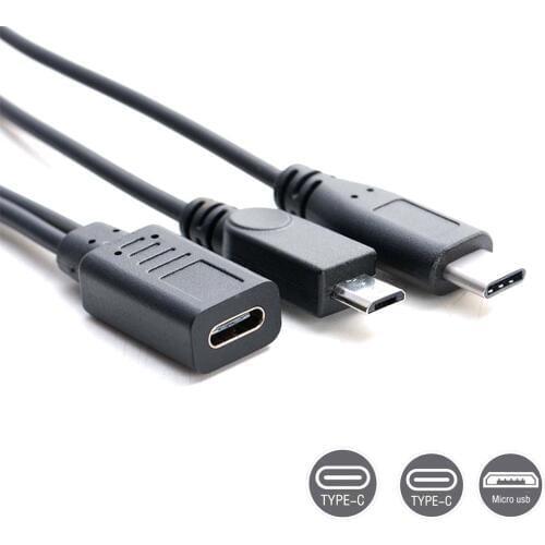 Usb 3.1 Type C Female to Micro + type c Male Y Splitter extension Cable charger for phone camera hard disk