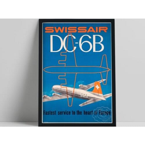 1951 Airline Travel Promoting Poster, Switzerland Fastest Service To The Heart Of Europe Art Print, Vintage Aeroplane Home Decor