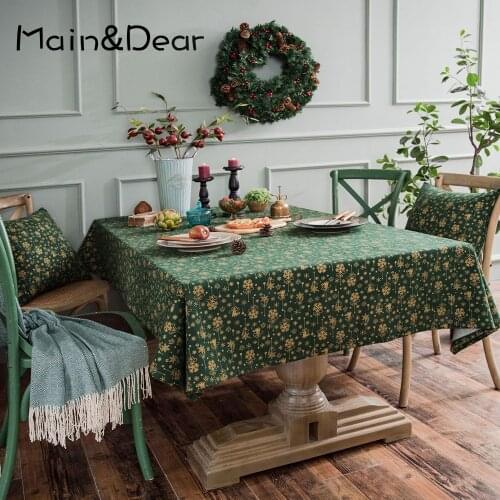 Christmas Green Tablecloth Wind Chime Printed Cotton Linen Festive Tablecloth Cover Cloth Festival Coffee Table Cloth Rectangle