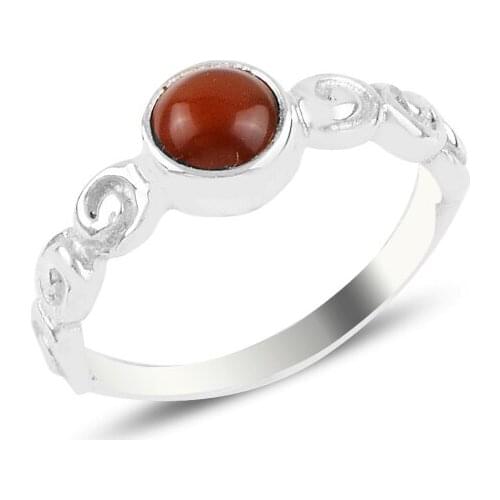 Silver 925 Sterling Red Agate Solitaire Ring