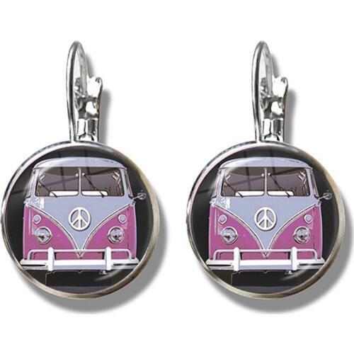 Peace Sign Earrings Love Bus Surf Van Beach Summer Hippie Peace Car Retro Vintage Flower Power Hippi Jewelry For Women Girls