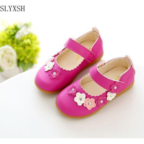 SLYXSH 2018 Spring and autumn new children flat hair flowers princess shoes shoes
