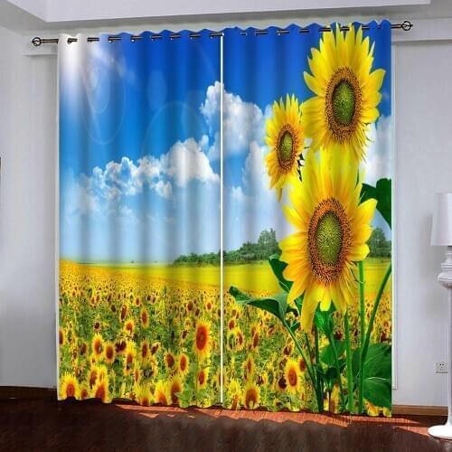 Sunflower landscape 3D Blackout Window Curtains For Living Room office Bedroom kitchen bathroom curtain Custom size
