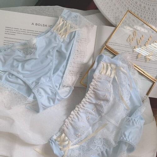 Underpants female lace sexy Japanese cute girl medium low waist thin cotton ice silk sweet lady