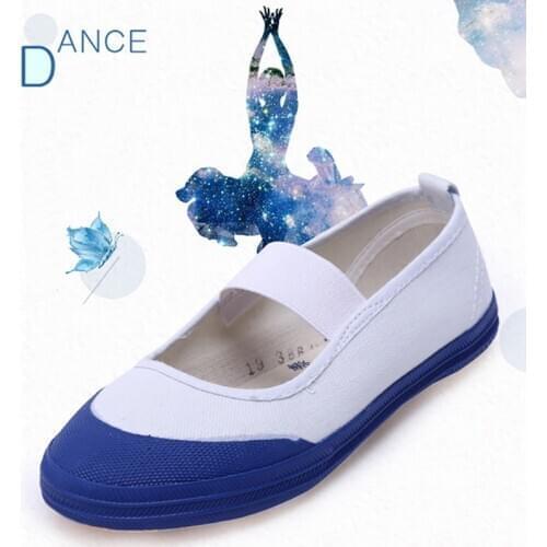 USHINE White Shallow Mouth Elastic Band Children Canvas Dance Gym Shoes Children Adult