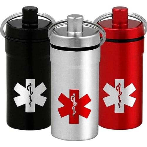 Vintage Aluminum Waterproof Travel Pill Case Box Bottle Holder Container Keychain Medicine Keyring Necklace Pendant Key Holder